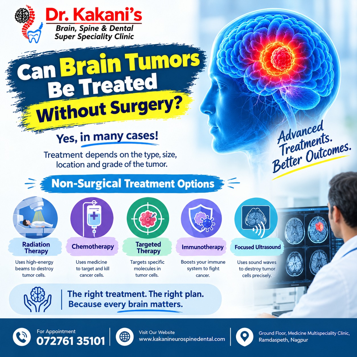 can brain tumour be treated without surgery